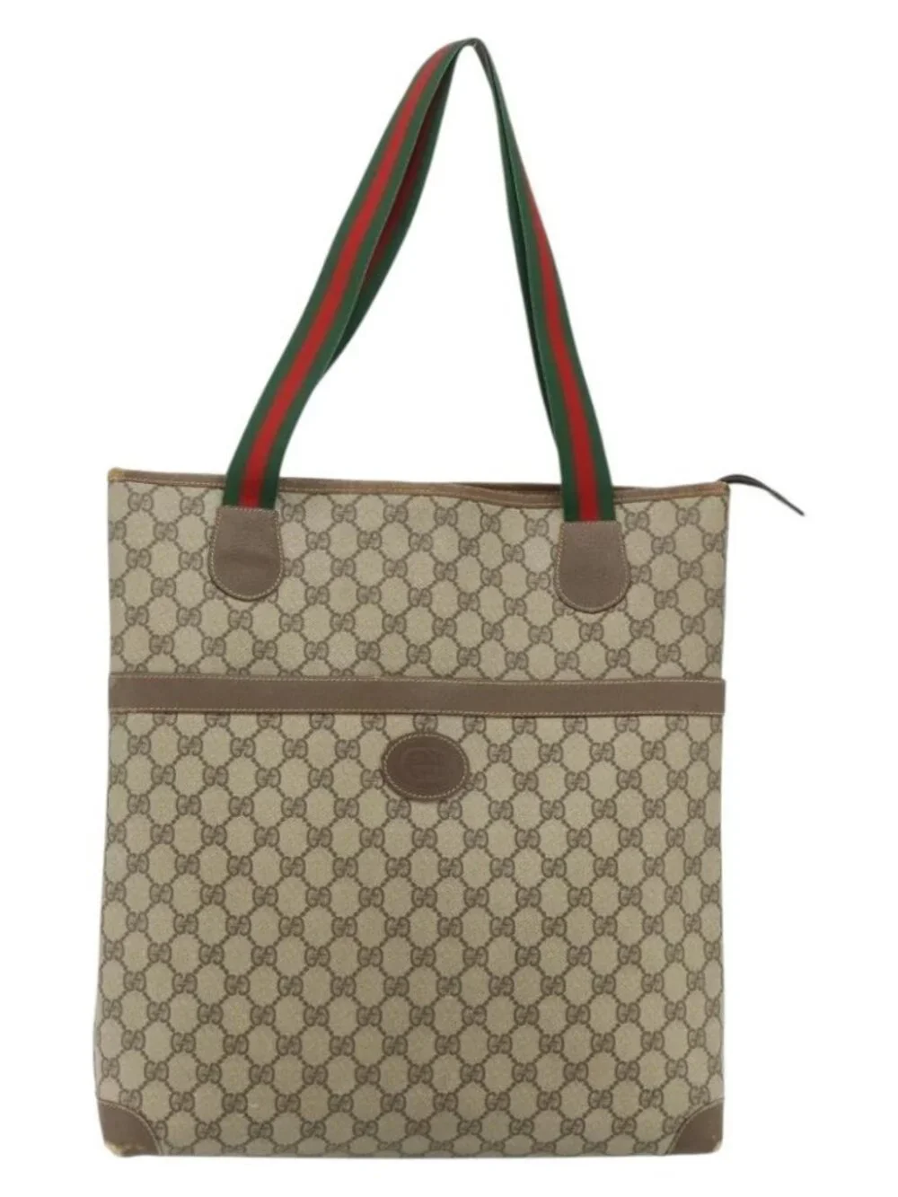 GUCCI GG Supreme Web Sherry Line Tote Bag PVC Beige Red Green Auth